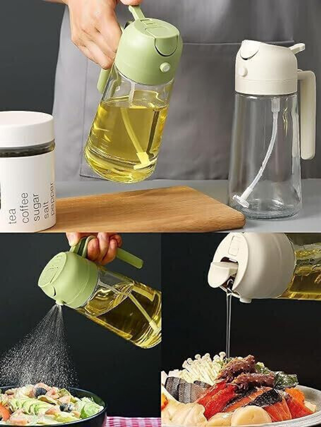 Image of Twinflo Oil Dispenser & Mist Spray Bottle, Cooking Oil Container, Kitchen Oil Bottle 500 ml Glass Spray Bottle
