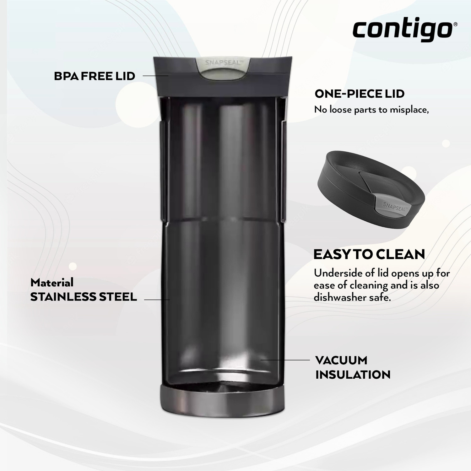 Image of Contigo Byron Travel Mug Thermosteel Bottle for Office Use, Travelling and Gifting 470 ml Steel Flask