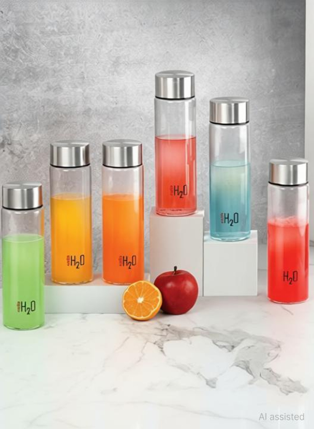Image of cello H2O Steelox Fridge Glass Water Bottle | Set of 6, 920 ml, Clear 920 ml Glass Bottle