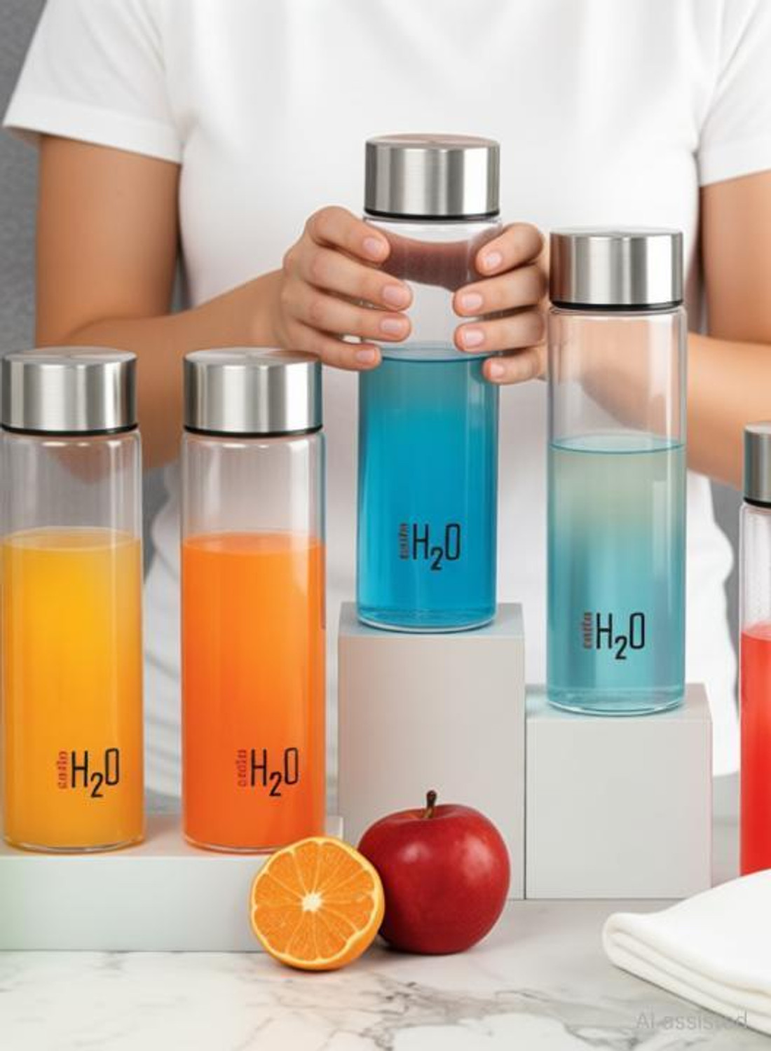 Image of cello H2O Steelox Fridge Glass Water Bottle | Set of 6, 920 ml, Clear 920 ml Glass Bottle