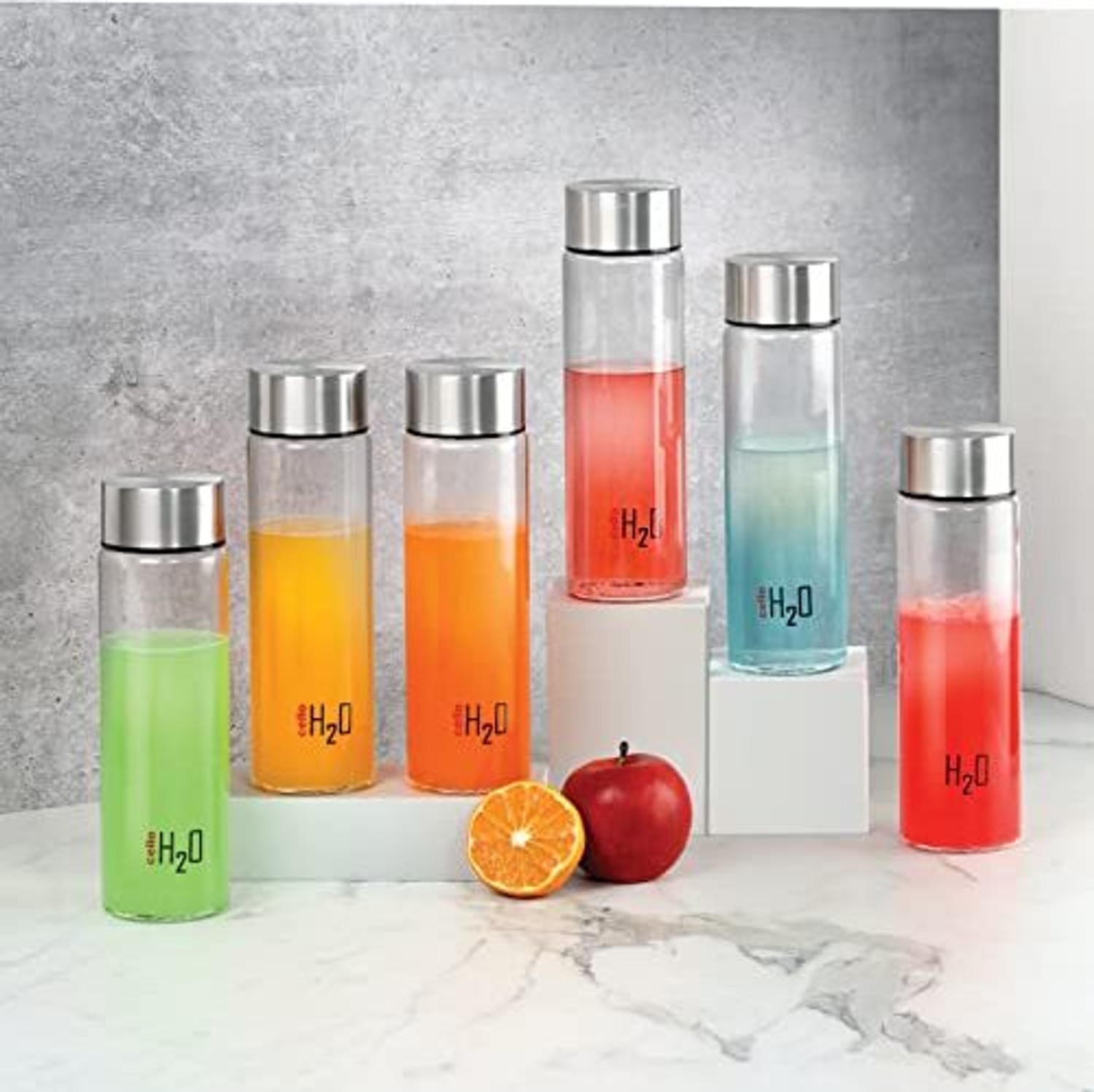 Image of cello H2O Steelox Fridge Glass Water Bottle | Set of 6, 920 ml, Clear 920 ml Glass Bottle