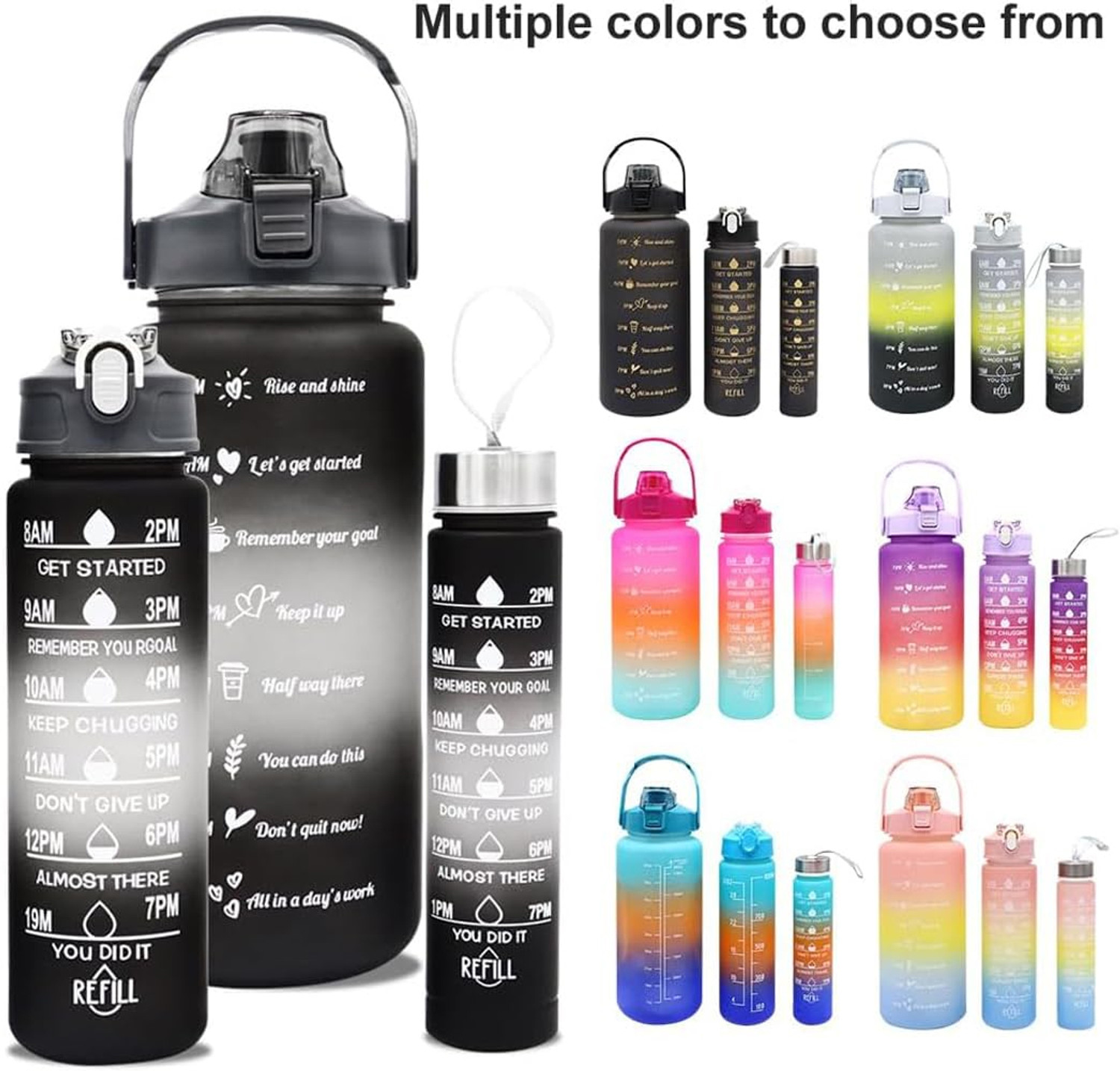 Image of SONIBRO Sports Water Bottle 3 Pcs Set with Motivational Time Mark(Multicolor) 3500 ml Plastic Bottle With Drinking Glass