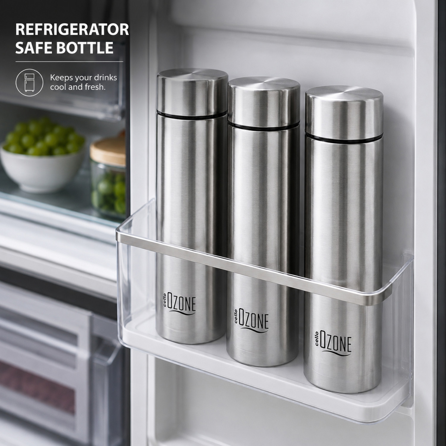 Image of cello Ozone ISI Certified Single Wall Leakproof & Rustproof 1000 ml Stainless Steel Bottle