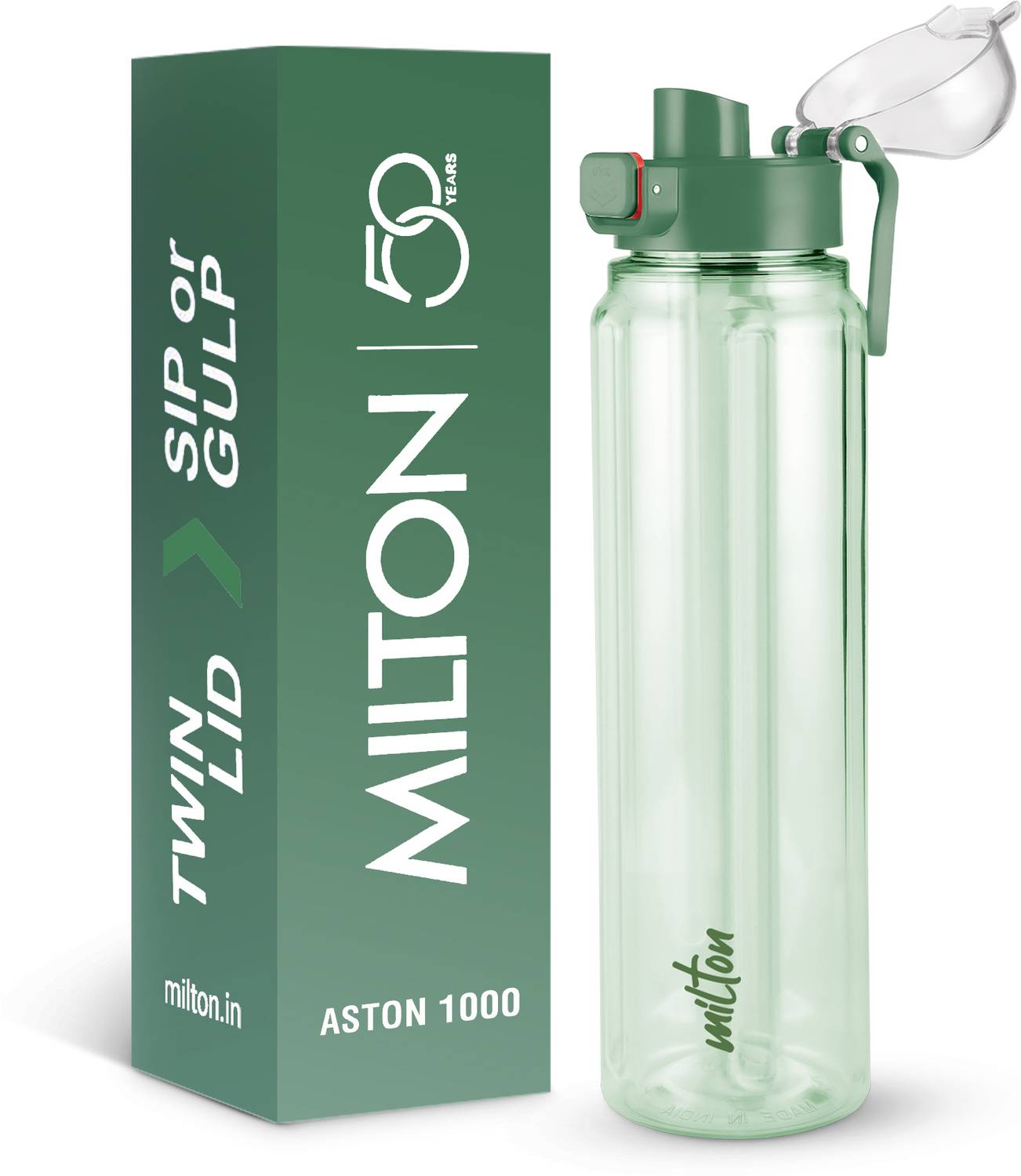 MILTON Aston 1000 1L Plastic Water Bottle Green