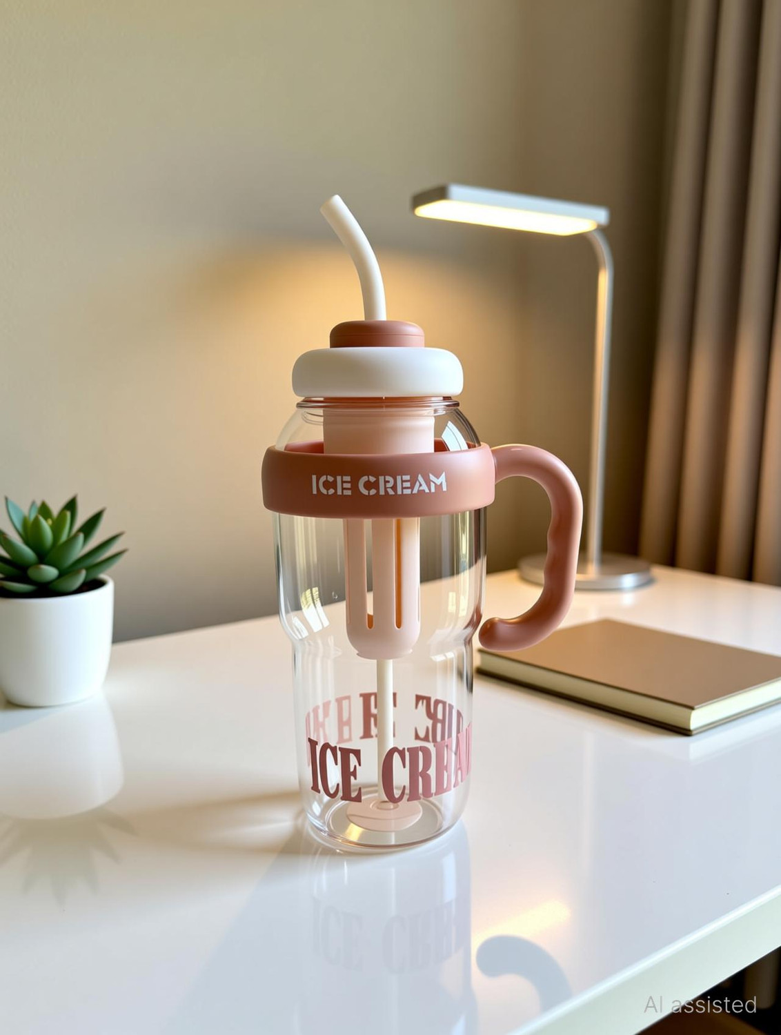 Image of Kahaan enterprise Water Bottle with Straw and Handle Transparent Tumbler Ice Cream Insulated 1300 ml Plastic Bottle