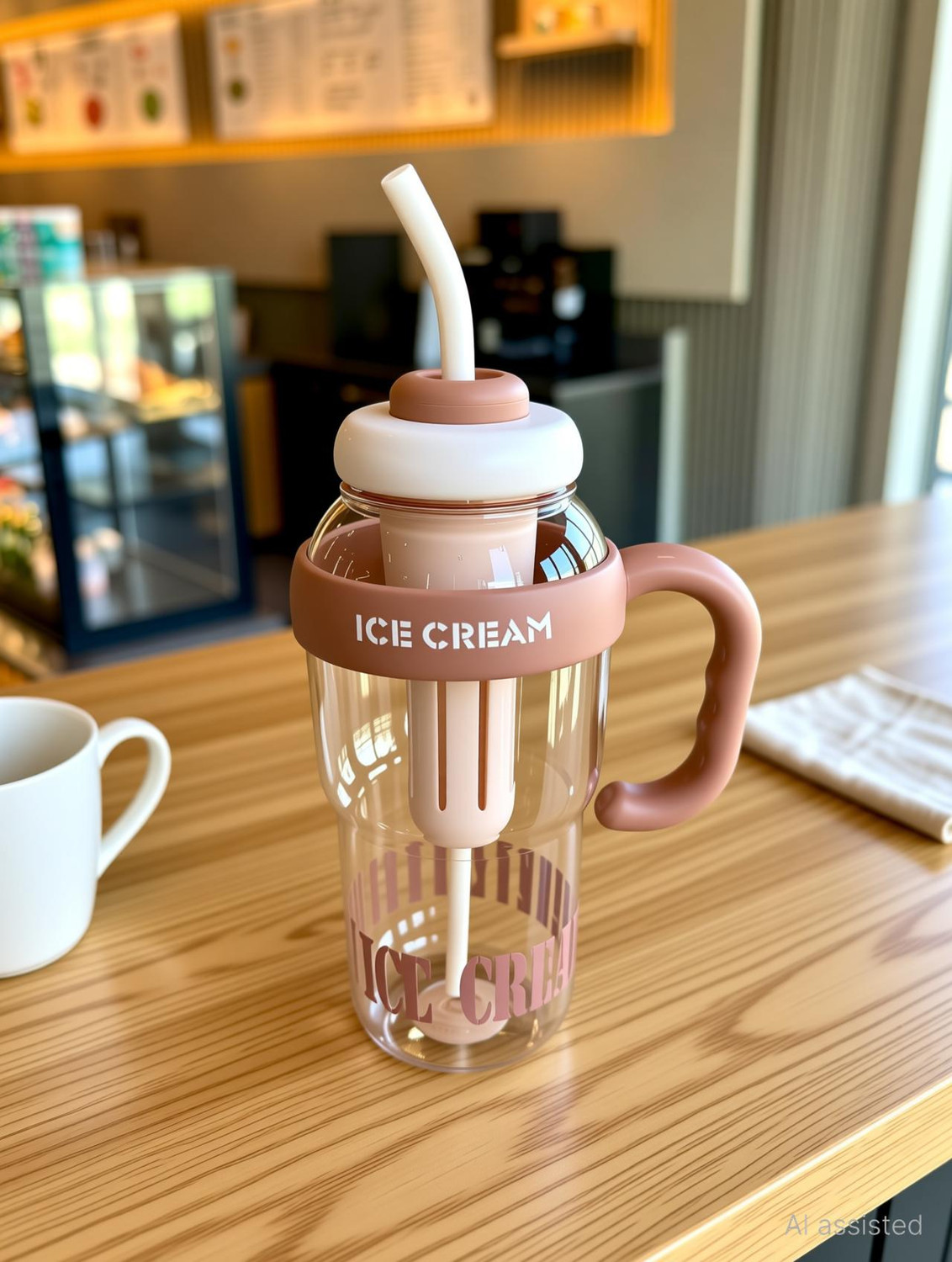 Image of Kahaan enterprise Water Bottle with Straw and Handle Transparent Tumbler Ice Cream Insulated 1300 ml Plastic Bottle