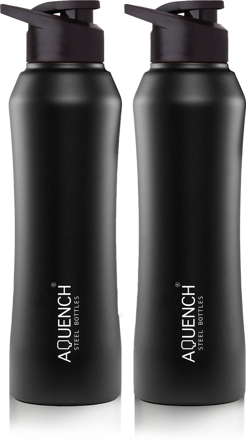 AQUENCH RUSH PRO Pack Of 2 1L Stainless Steel Black Coloured Water Bottles 1000 ml Steel Bottle
