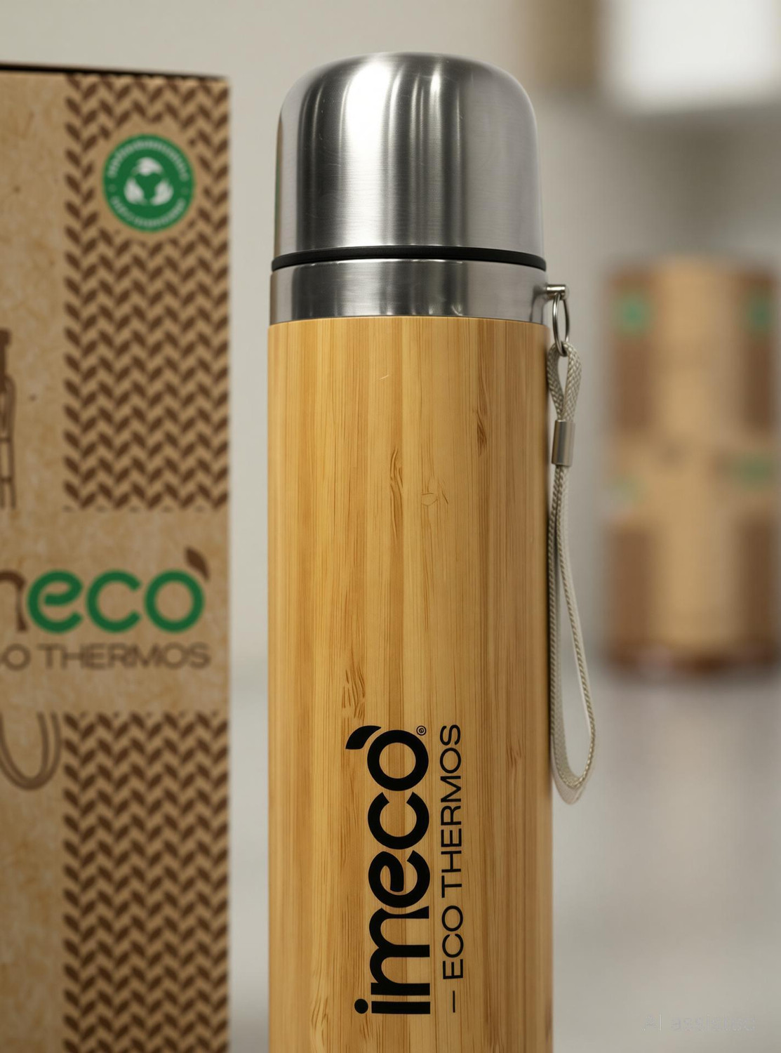 Image of IMECO Thermosteel Water Bottle Vaccum Insulated 24 Hours Hot & Cold Thermos Flask 450 ml Bamboo Flask