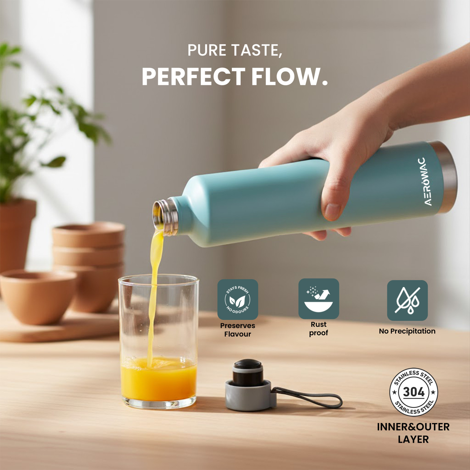Image of AEROWAC Terra Double Wall Vacuum Insulated Hot & Cold Water Bottle /BPA-Free & Leakproof 900 ml Stainless Steel Flask