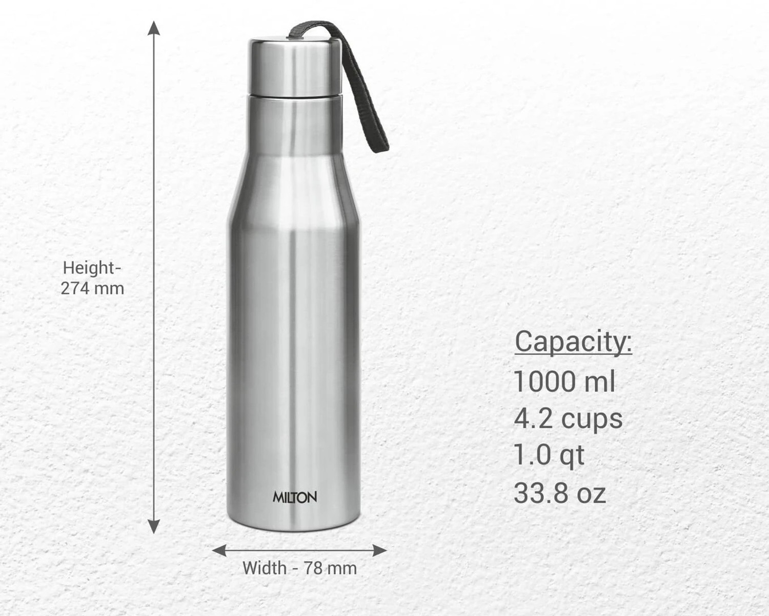 Image of MILTON 1000 SS Water Bottle | Leak-Proof, Rust-Free | For School, Office, Gym, Travel 1000 ml Stainless Steel Bottle