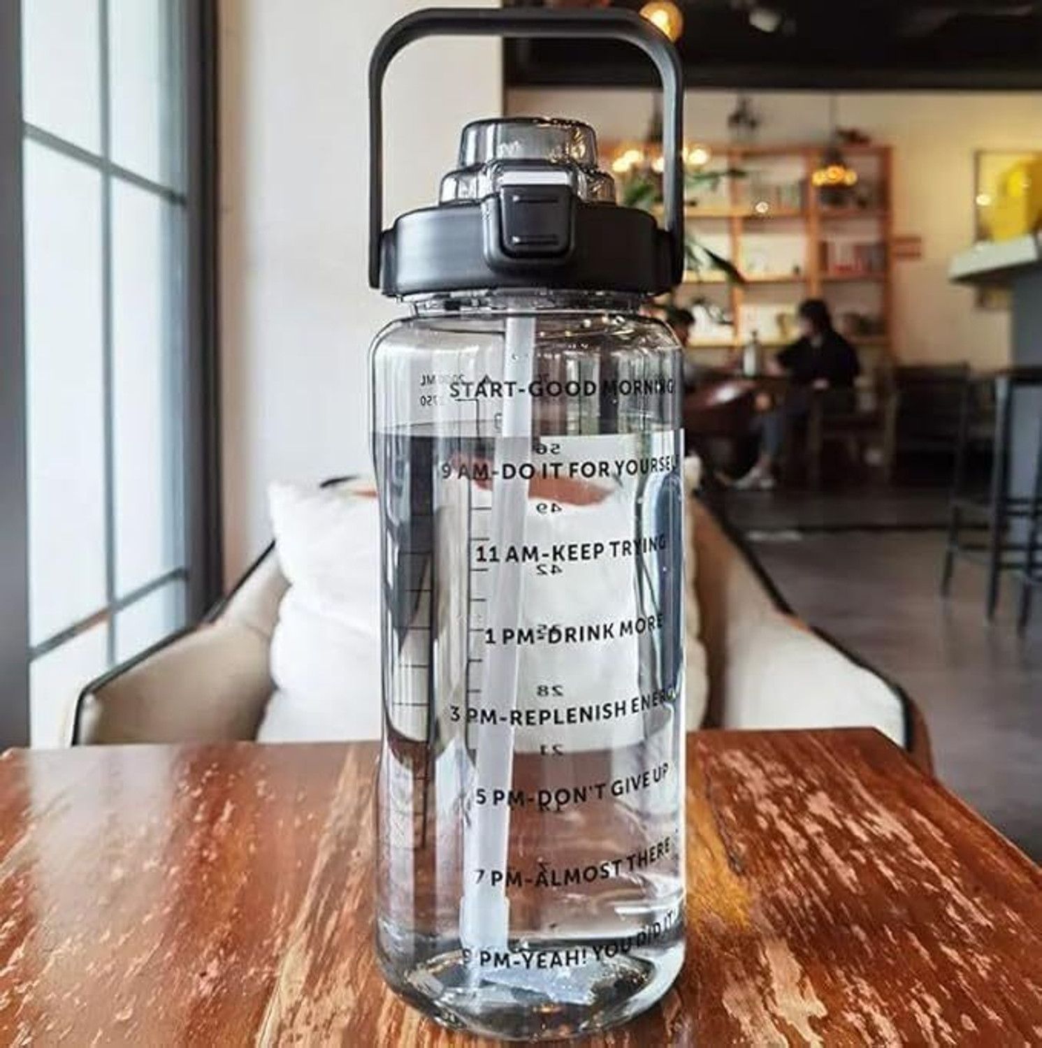 Image of EVERSTPLAST Motivational 2-Liter Water Bottle with Leak-Proof Flip-Top & Time Marker 2000 ml Plastic Bottle