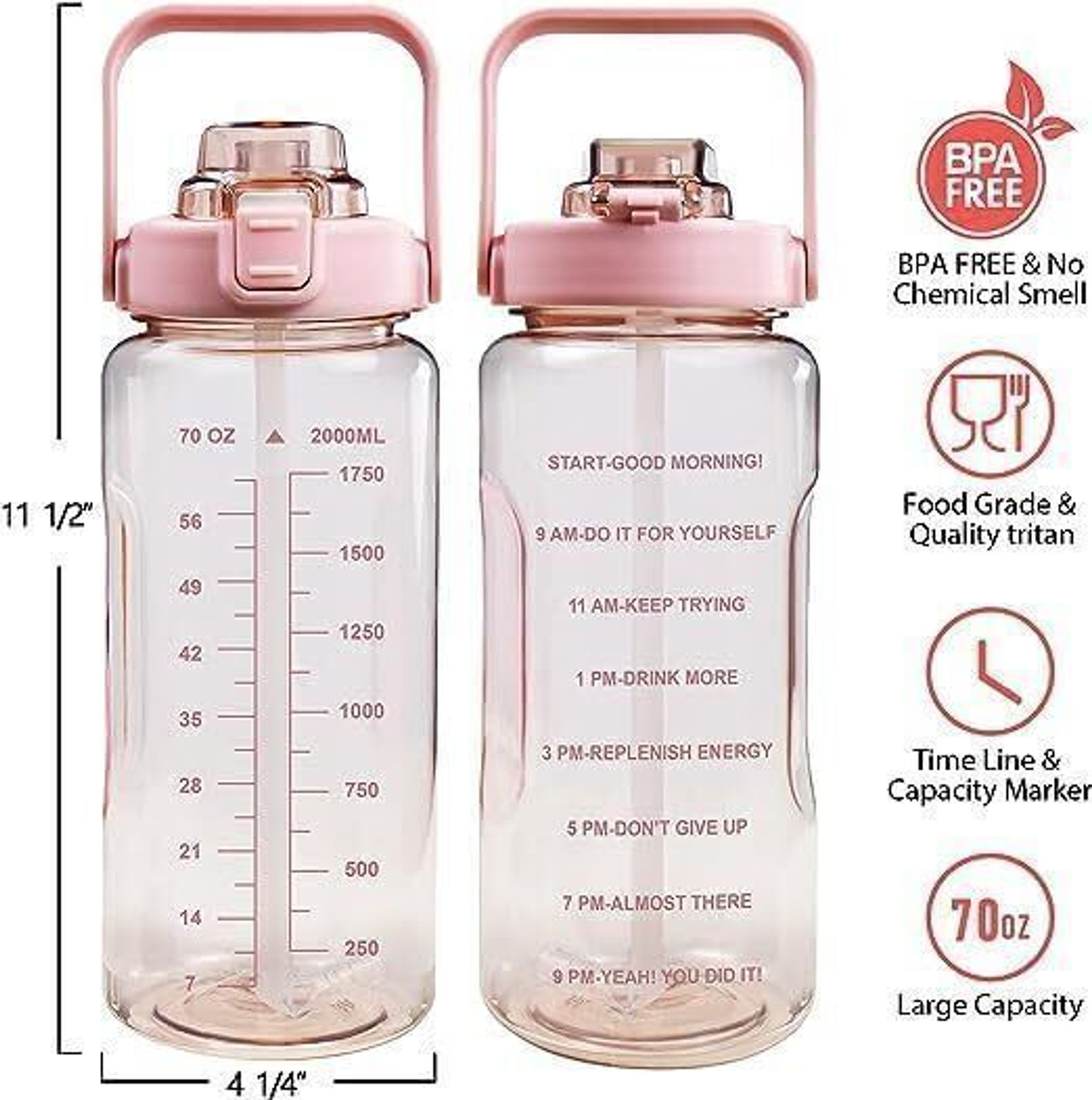 Image of WENGONCILA Motivational Water Bottle With Straw,Water Bottles for sports,Gym,Outdoor 2000 ml Plastic, Silicone Bottle With Drinking Glass (Pack of 1, Multicolor)