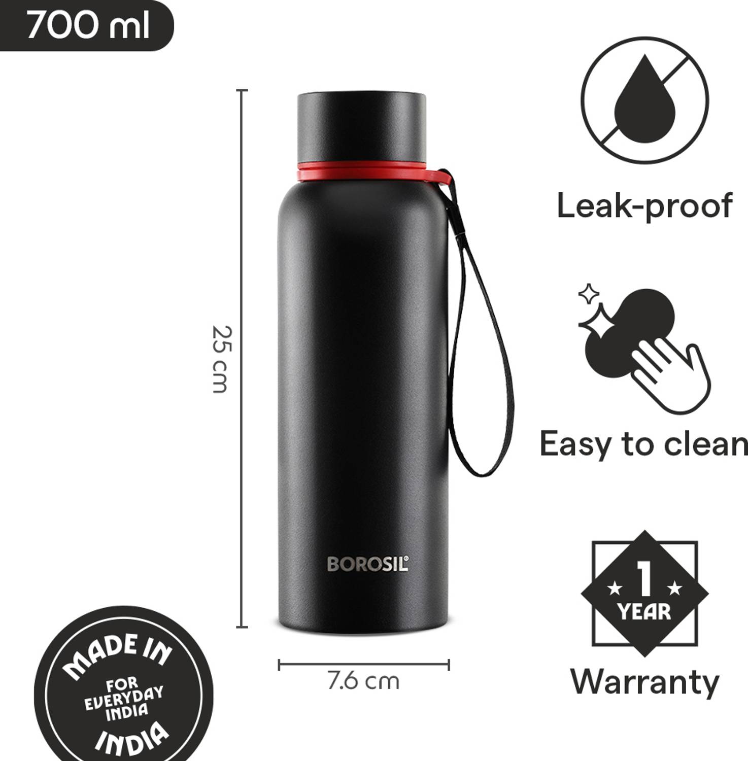 BOROSIL Trek 700ml Vacuum Insulated Water Bottle - Image 3