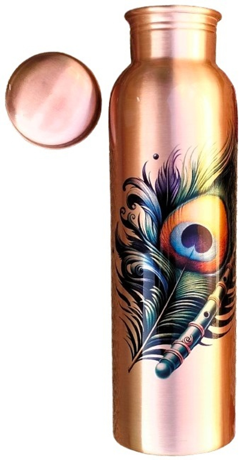 Image of copper+ Morpankh Printed Plain Copper Water Bottle 900 ml Copper Bottle