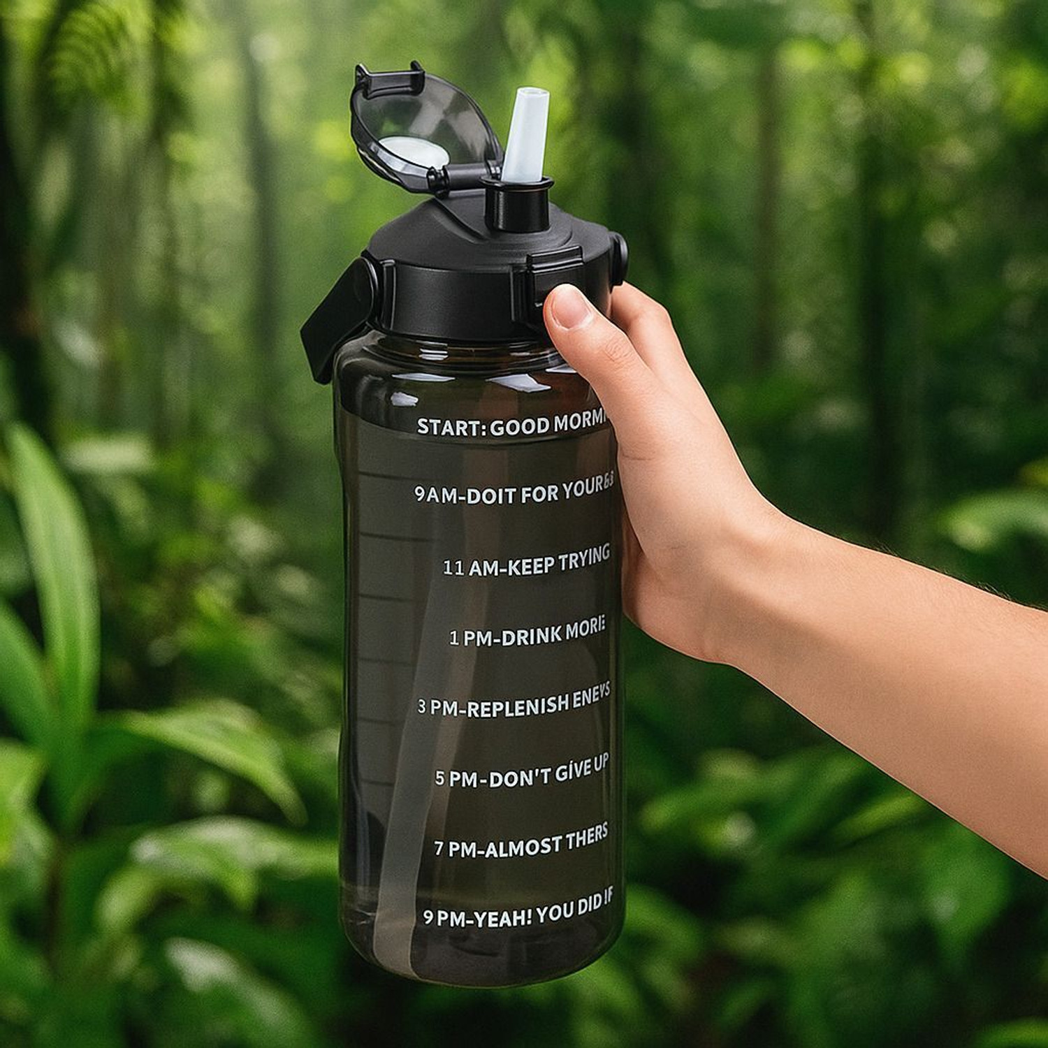 Image of Flipkart SmartBuy Motivational Gym Water Bottle with Straw & Time Marker, Leakproof BPA Free 2000 ml Plastic Bottle