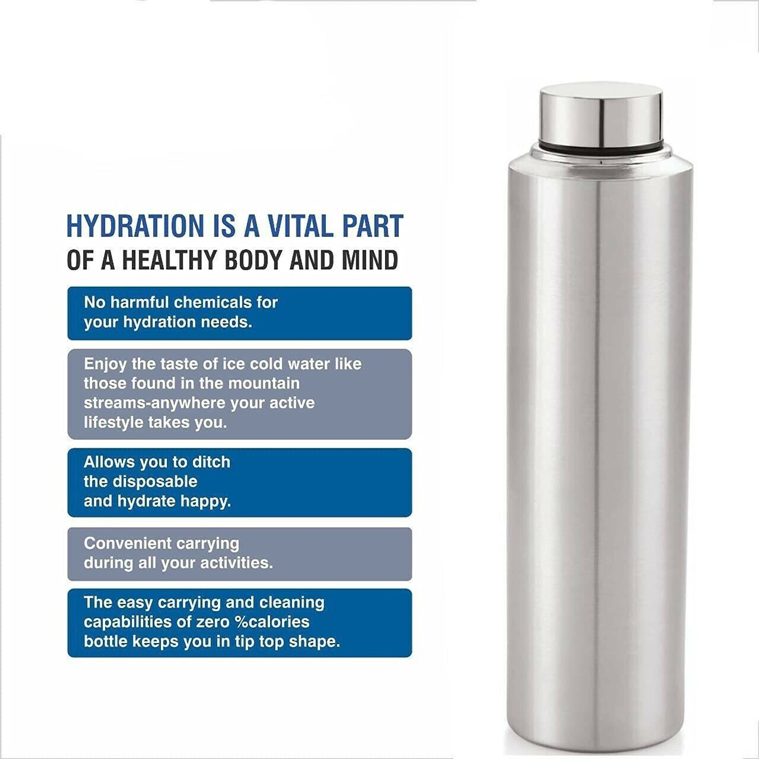 Image of SAMEEP Stainless Steel Fridge Water Bottle For Home Office Gym School Collage (1000 ML) 1000 ml Steel Bottle