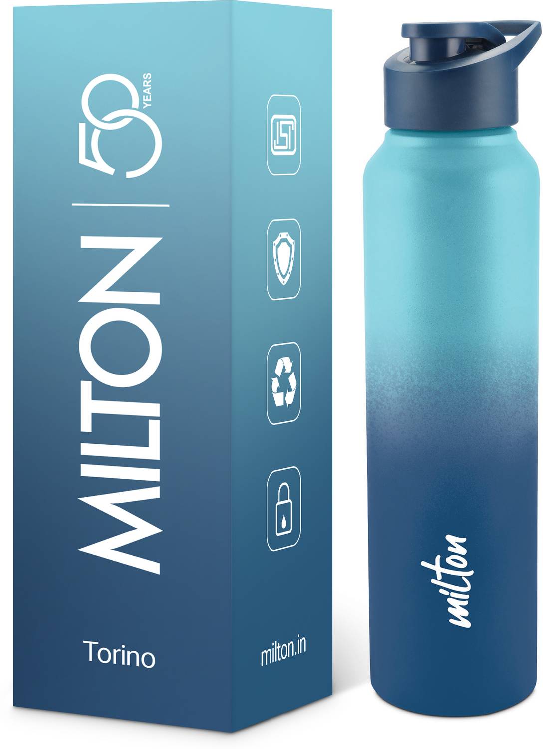 MILTON Torino 1000 Steel Water Bottle, 980 ml, Blue - Image 1