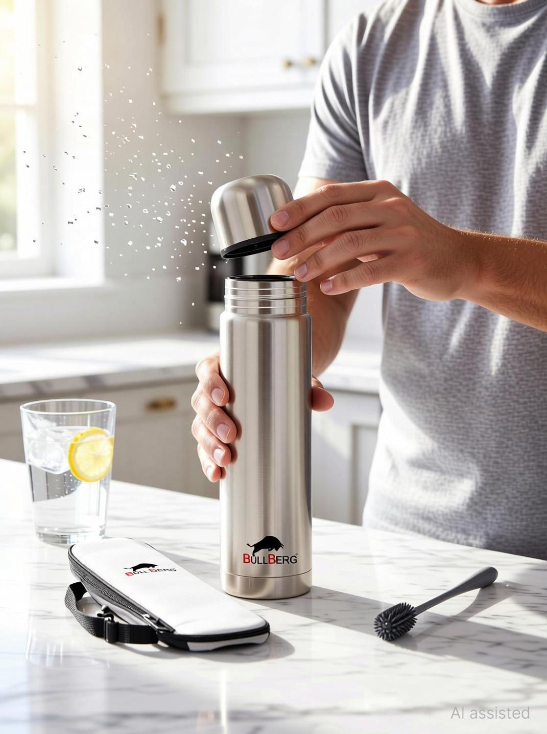 Image of bullberg Thermosteel Vacuum Flask | Hot and Cold Water Bottle with Free Bottle Cleaner 500 ml Stainless Steel Flask
