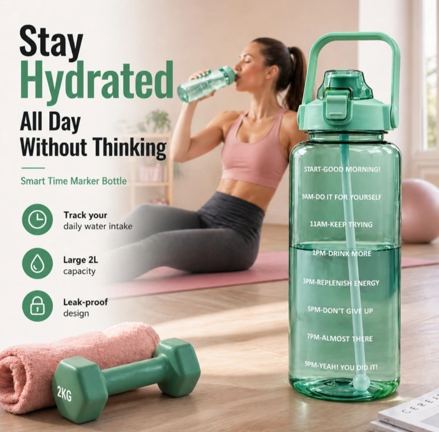 Image of Batliwala Water Bottle of 2000ml, BPA free and Leakproof Sipper 2000 ml Plastic Sipper (Pack of 1, Green)