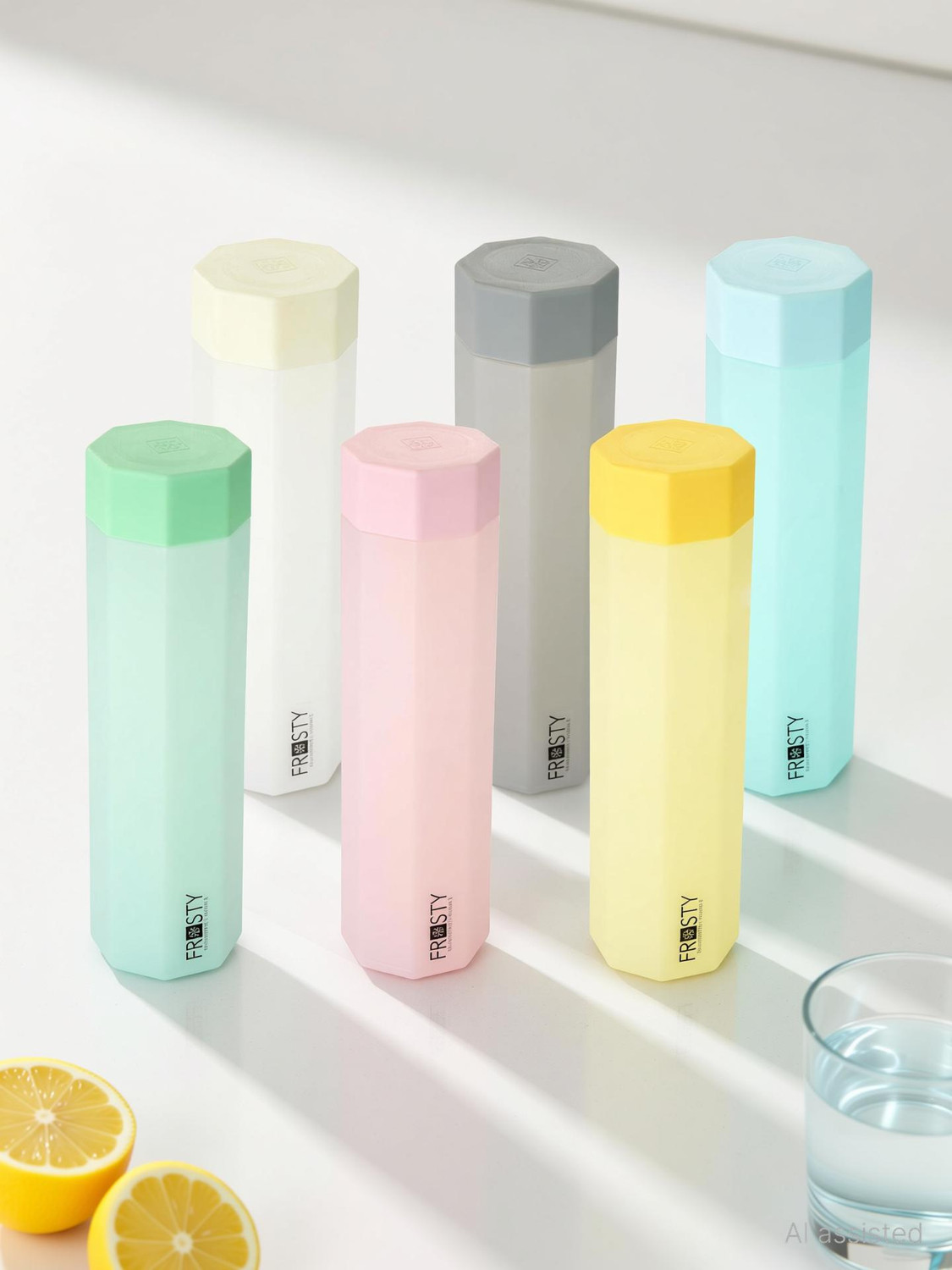 Image of ZROY ENTERPRISE Unbreakable Water bottle octagon Plastic Food Grade Fridge Round Bottle Set of 6 990 ml Glass Bottle
