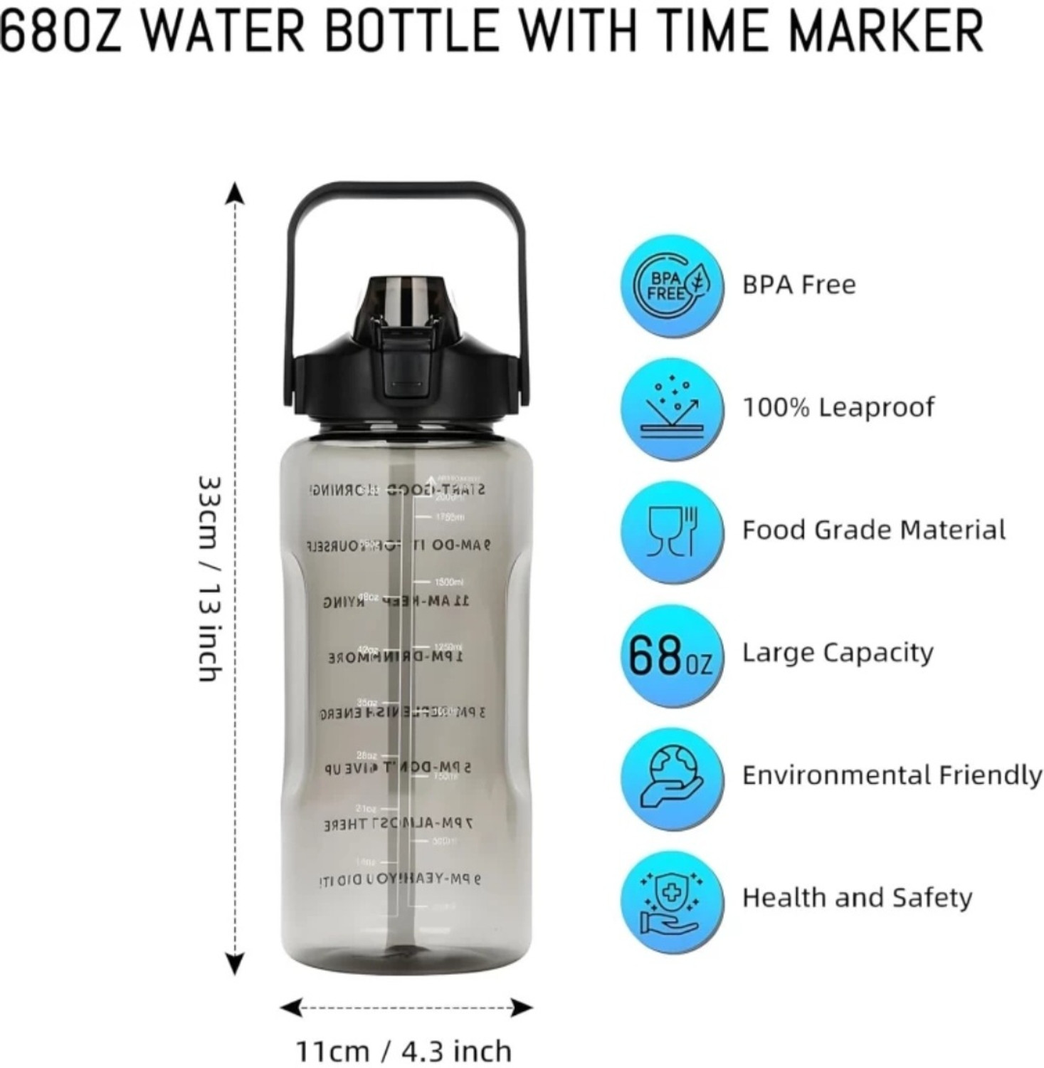 Image of CENTUREUM Motivational Travel Plastic Water Bottle 2000 ml Plastic Sipper