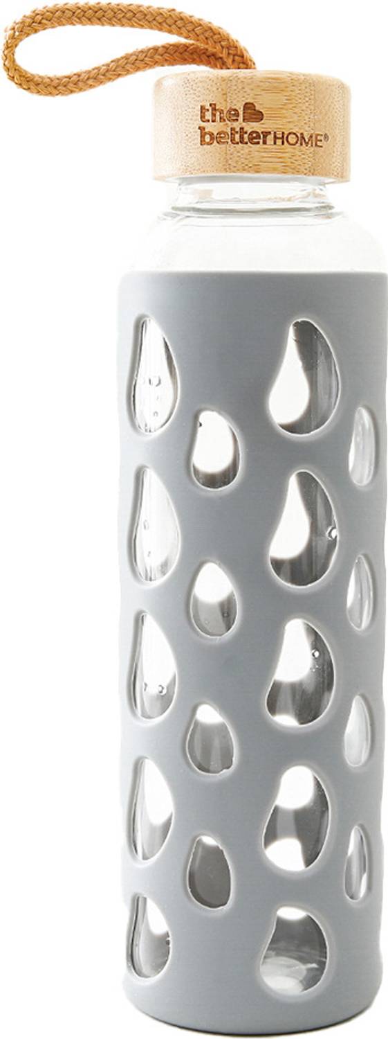 The Better Home Borosilicate Glass Water Bottle with Sleeve 550ml | Silicon Sleeve & Bamboo Lid 500 ml Glass Bottle