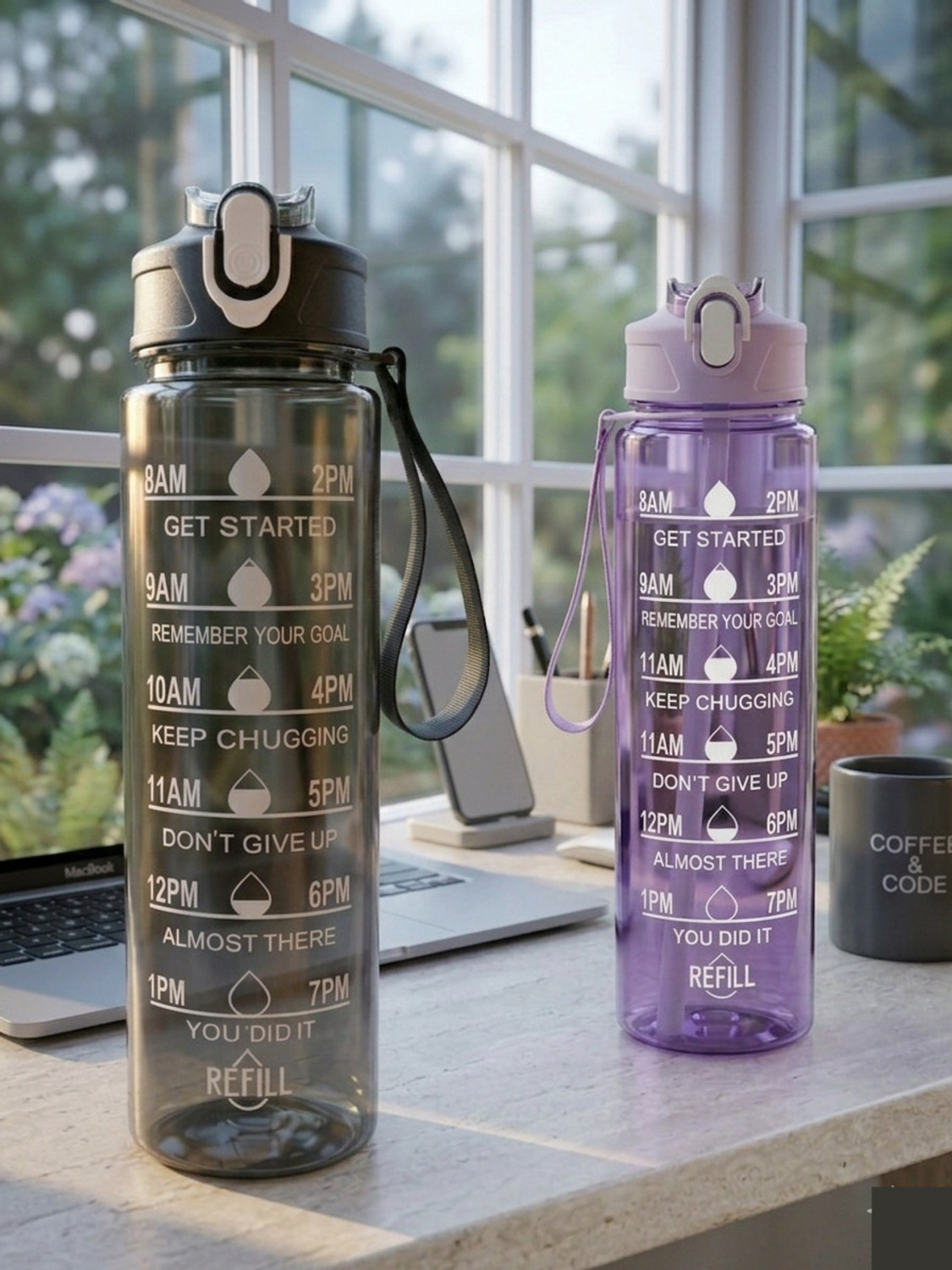 Image of Pinjay 900 ml Transparent Motivational Water Bottle 900 ml Silicone Bottle