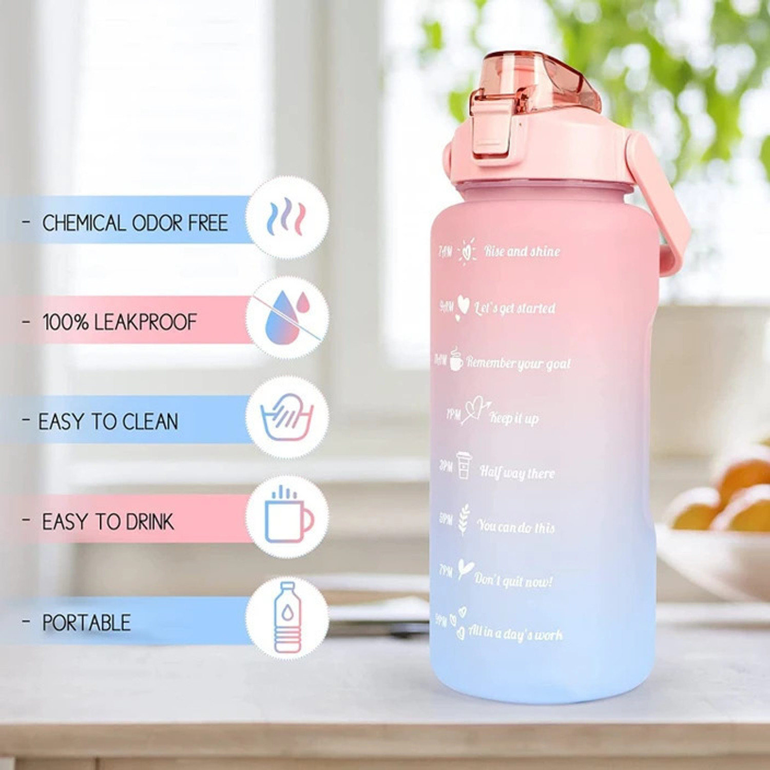 Image of Jmax Motivational Water Bottle 2000ml with straw 2000 ml Silicone Bottle (Pack of 1, Multicolor)