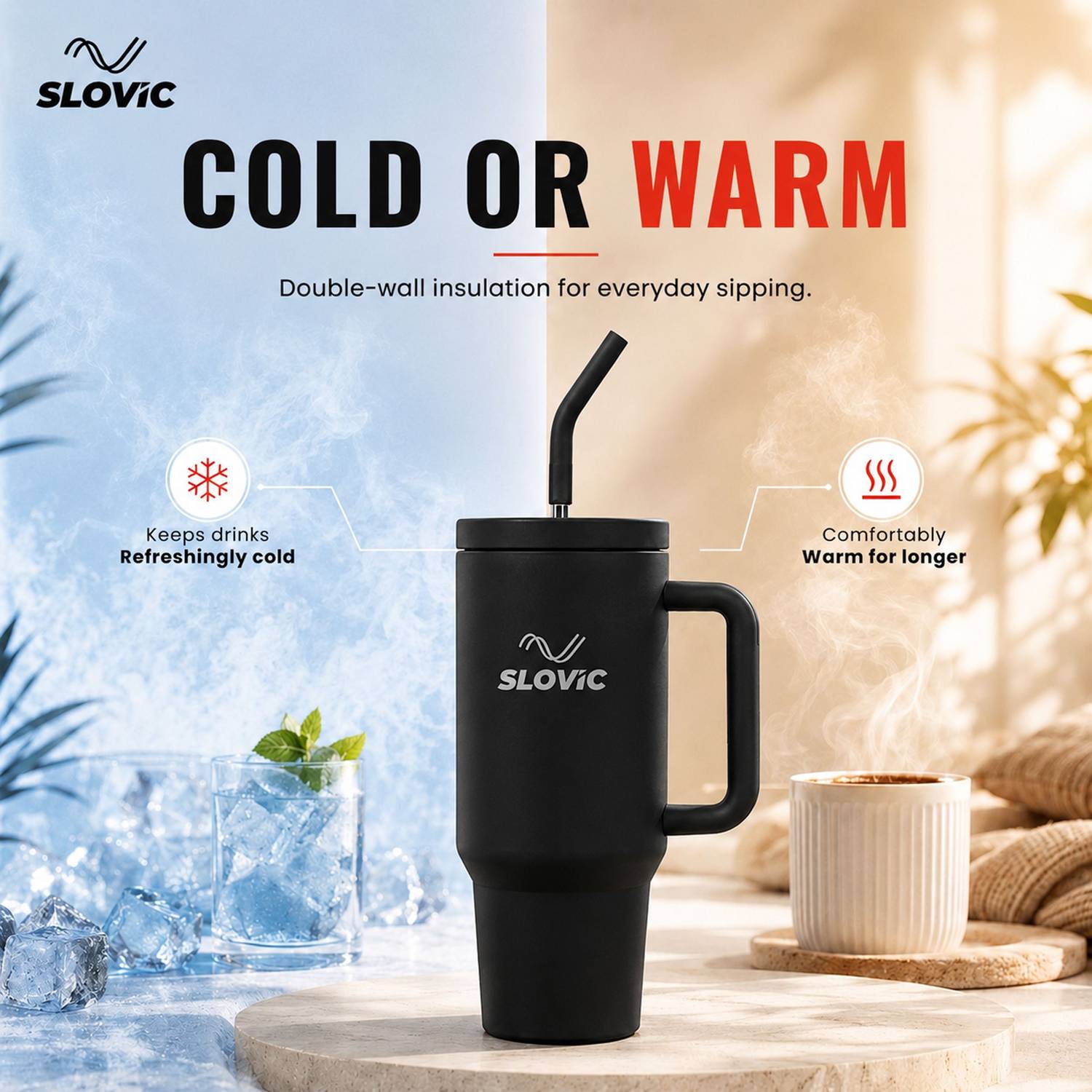 SLOVIC 1200ml Stainless Steel Water Bottle with Straw - Image 2