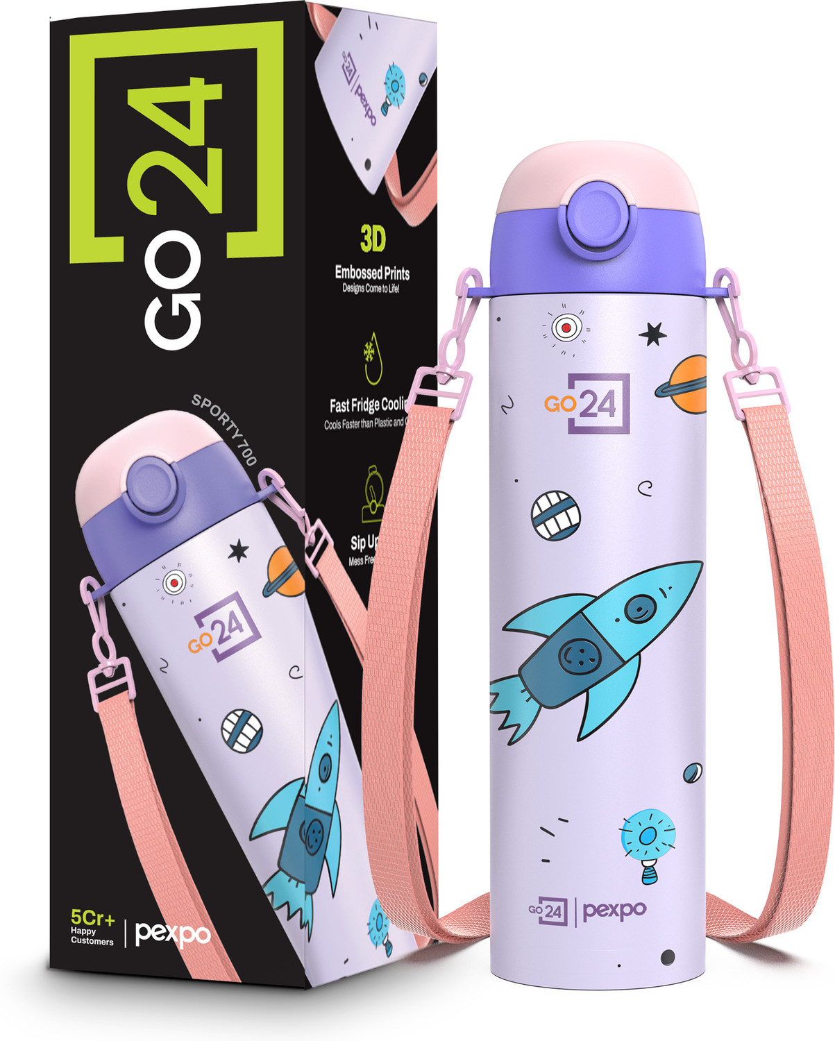 Image of Go24 Sporty ISI Certified UV Printed Kids Water Sipper - For School, Home, Picnic 700 ml Water Bottle