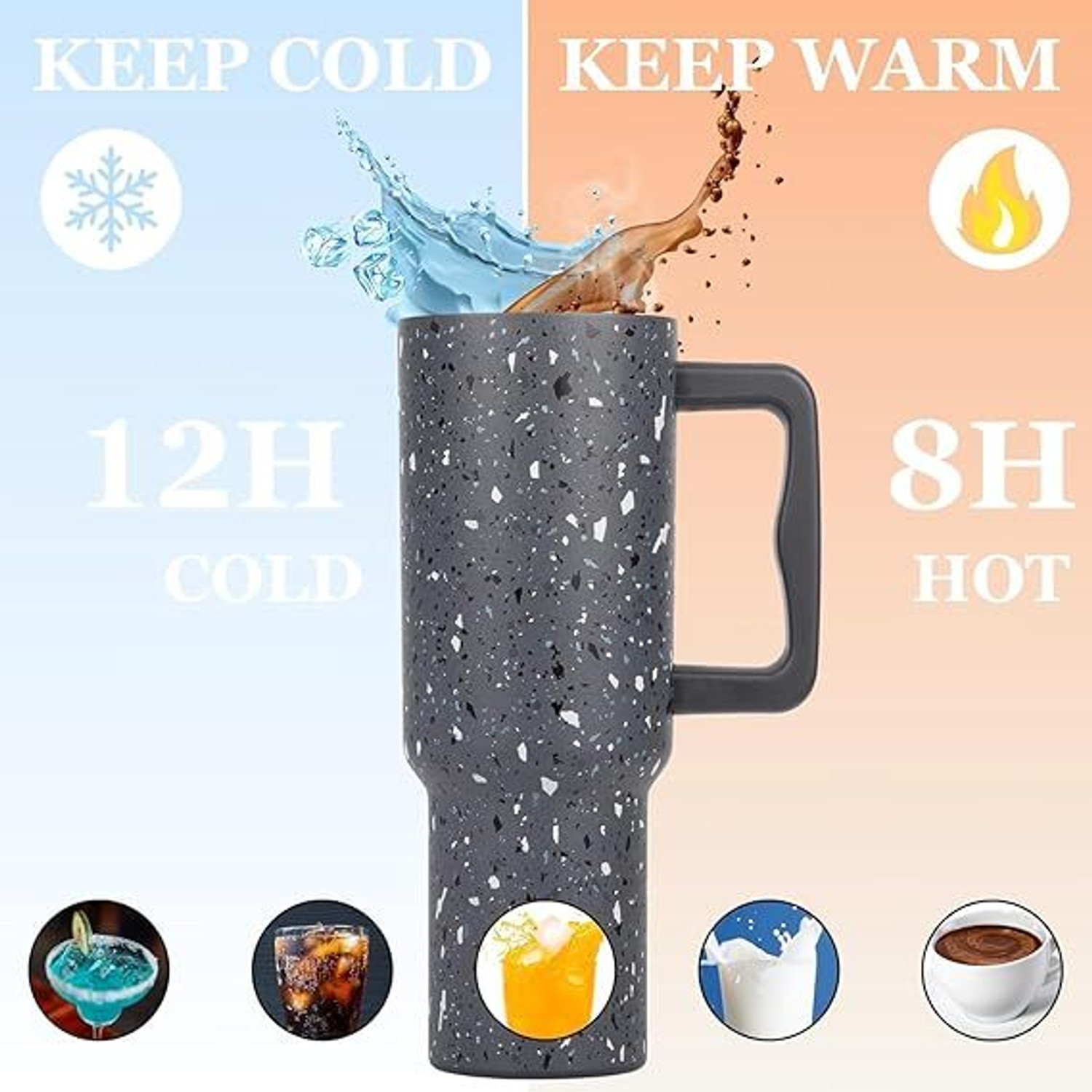 Image of BATBIRD Stainless Steel Tumbler with Lid & Straw - Double‑Wall Insulated Cup for Travel 1200 ml Stainless Steel Sipper