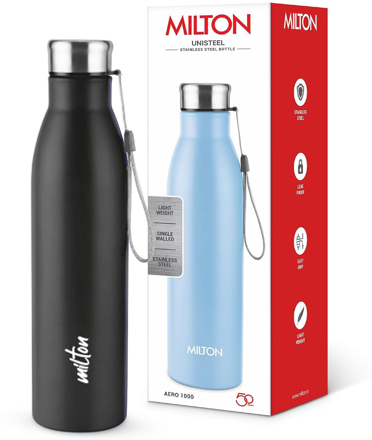 Image of MILTON AERO 1000 ml Stainless Steel Bottle Black 1000 ml Stainless Steel Bottle
