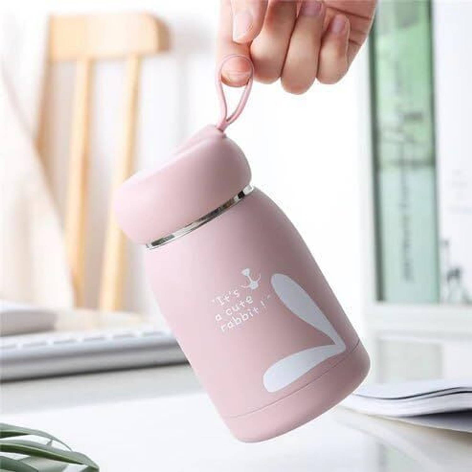 Adhunyk Little Rabbit Print Glass Water Bottle with Food Grade Silicone Plastic Glass Coffee Mug