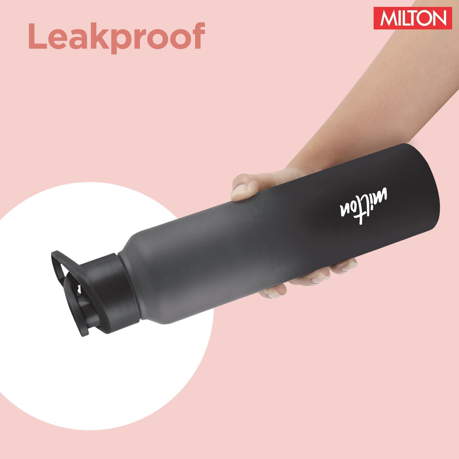 Image of MILTON Torino 1000 Stainless Steel Water Bottle, Single Walled, 980 ml, Grey & Black 980 ml Stainless Steel Bottle
