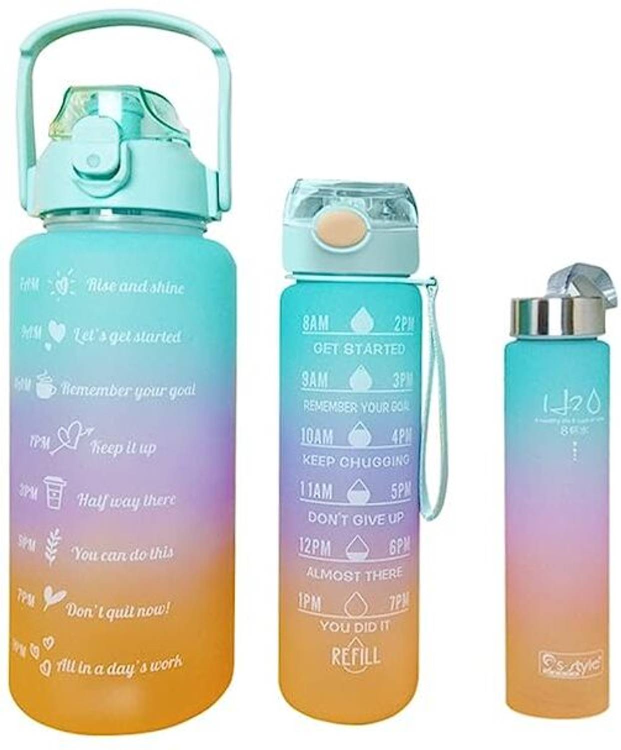 adorro bella Multipurpose 3 Pcs Water Bottle with Motivational Time Marker Unbreakable Bottle 1000 ml Plastic Bottle