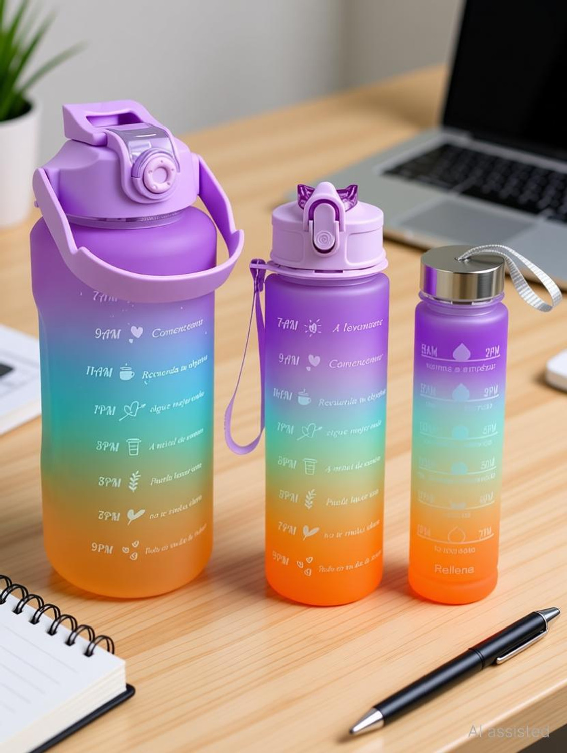 Image of ved online mart Unbreakable 3-Piece Motivational Water Bottle Set 2000 ml Water Bottles 2000 ml Plastic Bottle