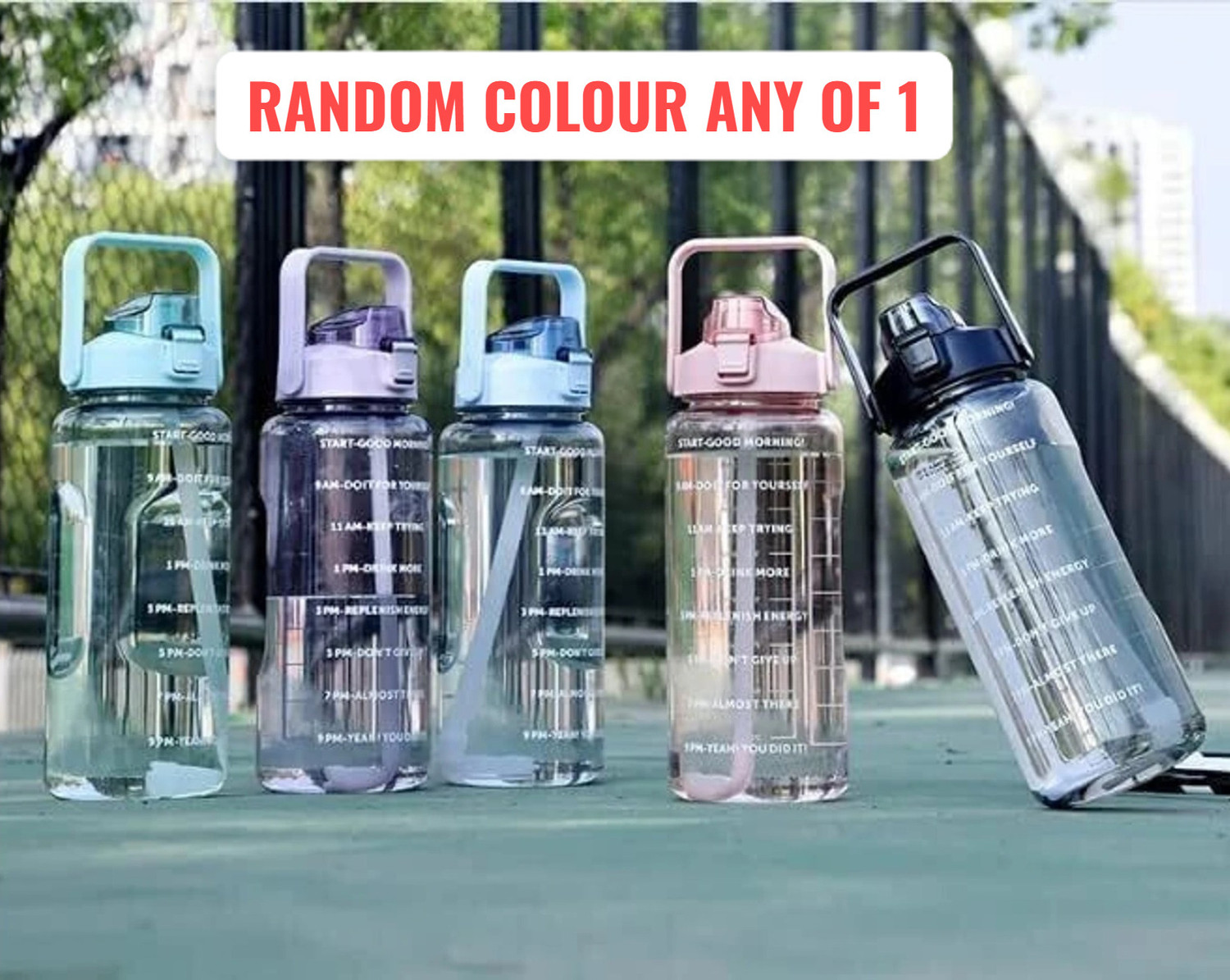 Image of VSELL 2 litre motivational water bottle with straw, water bottles for Gym,Outdoor,home 2000 ml Plastic, Silicone Bottle