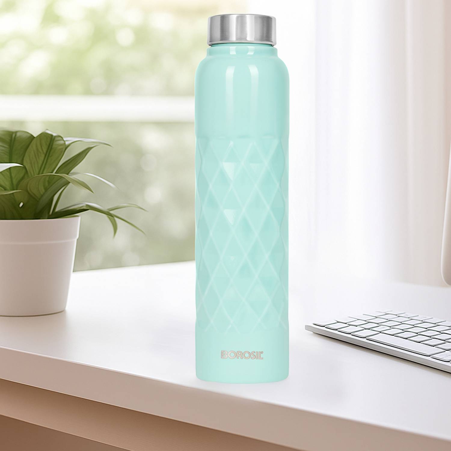 BOROSIL 1L Prism Jade ISI Certified Made in India Single Wall Wide Mouth Steel Bottle 1000 ml Stainless Steel Bottle