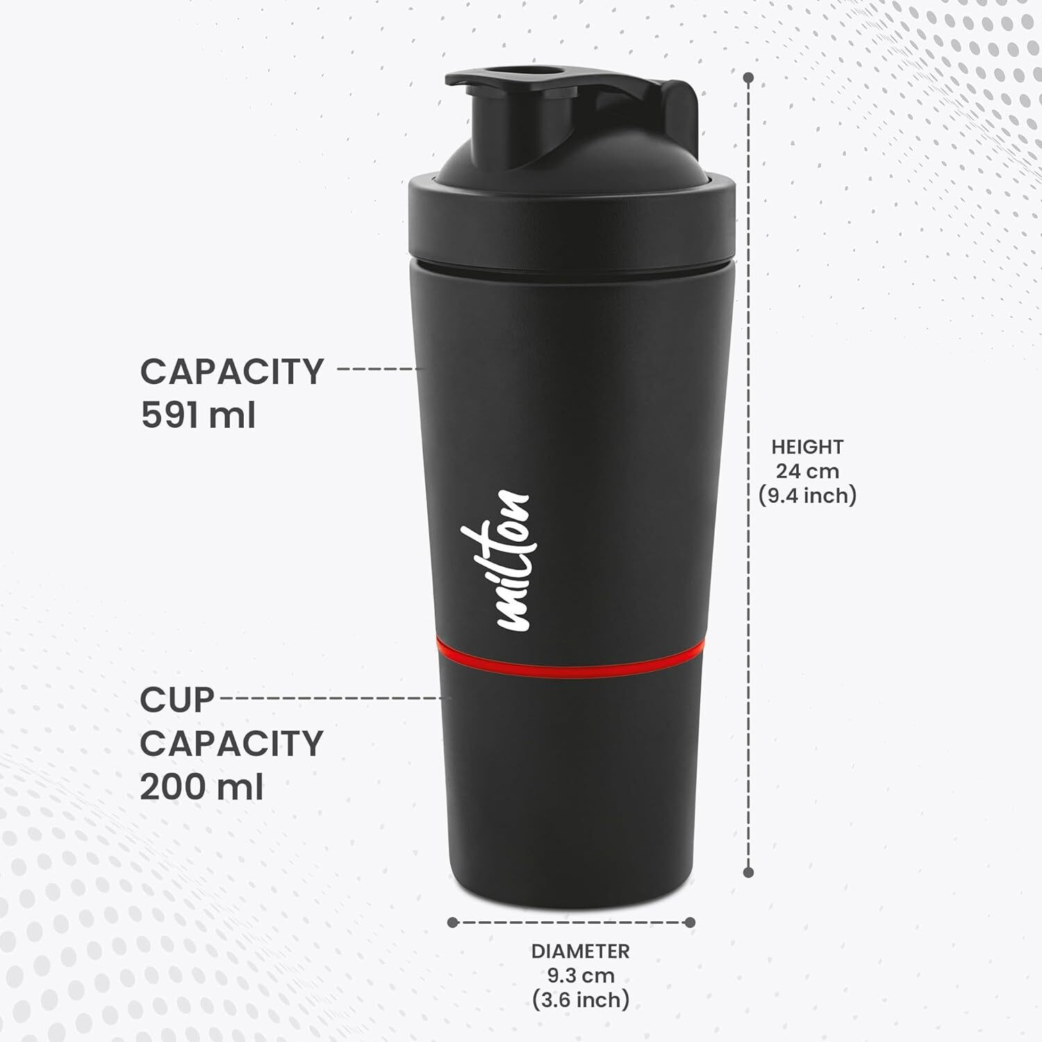 Image of MILTON Pro Mix Ultra Shaker with Blending Ball, (591ml + 200ml) 800 ml Steel Shaker