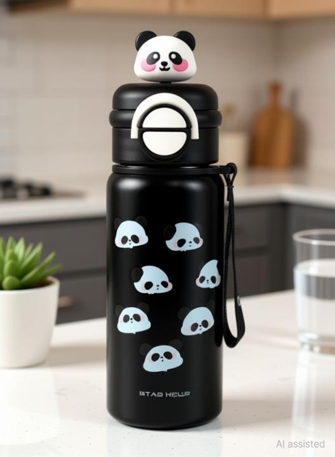 Image of TrendyWendy Cute Panda Water Bottle | Leak-Proof | Flip Cap & Strap | Bottle 600 ml Stainless Steel Bottle