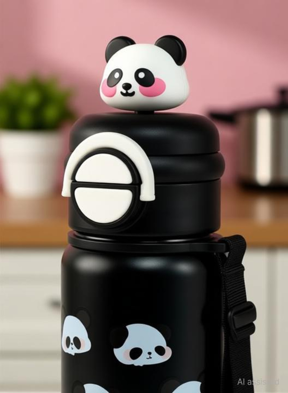Image of TrendyWendy Cute Panda Water Bottle | Leak-Proof | Flip Cap & Strap | Bottle 600 ml Stainless Steel Bottle