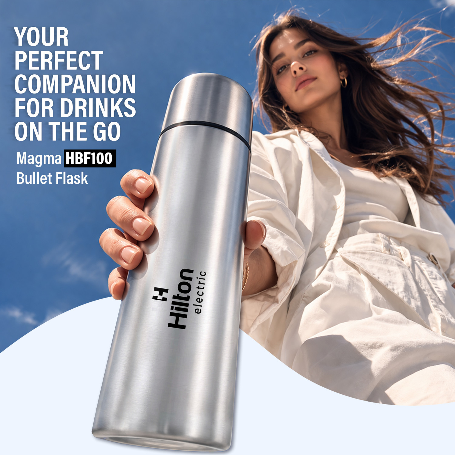 Image of HILTON Stainless Steel Vacuum Insulated Flask, 24hrs. Hot & Cold Thermos, BPA-Free 350 ml Stainless Steel Flask