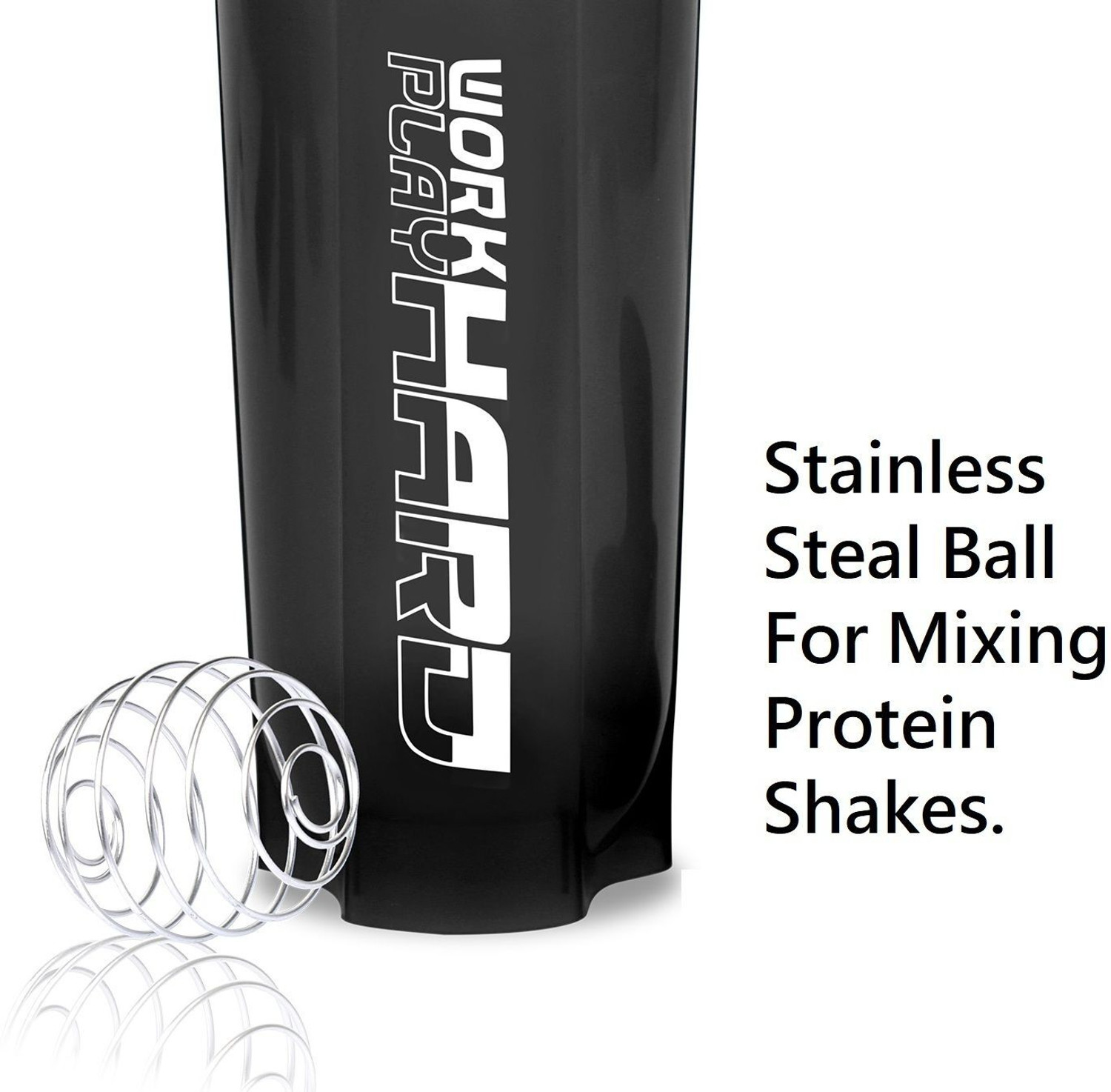 Image of Dassio Work Hard Protein Gym Shaker Bottle with Stainless Steel Spring Ball 700 ml Plastic Shaker