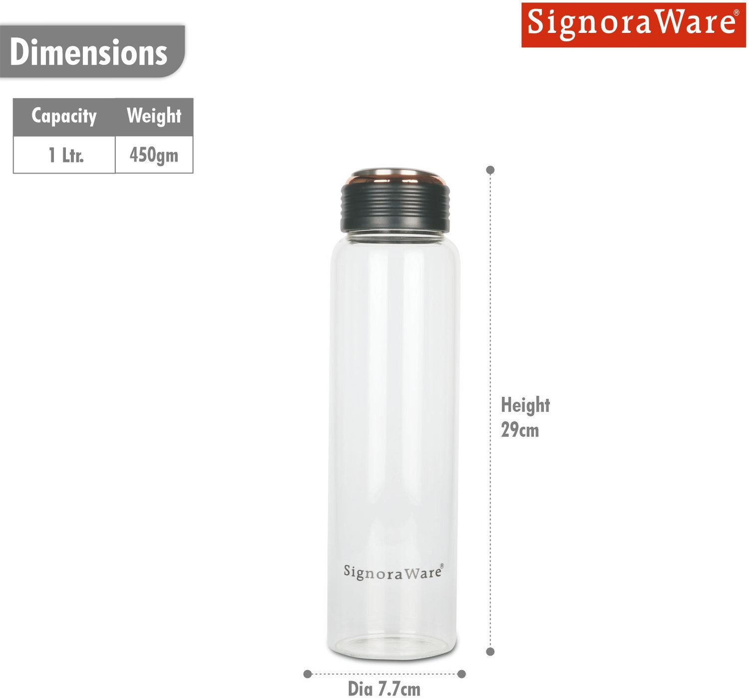 Image of Signoraware Claro Flow Bottle 1 L Glass Bottle