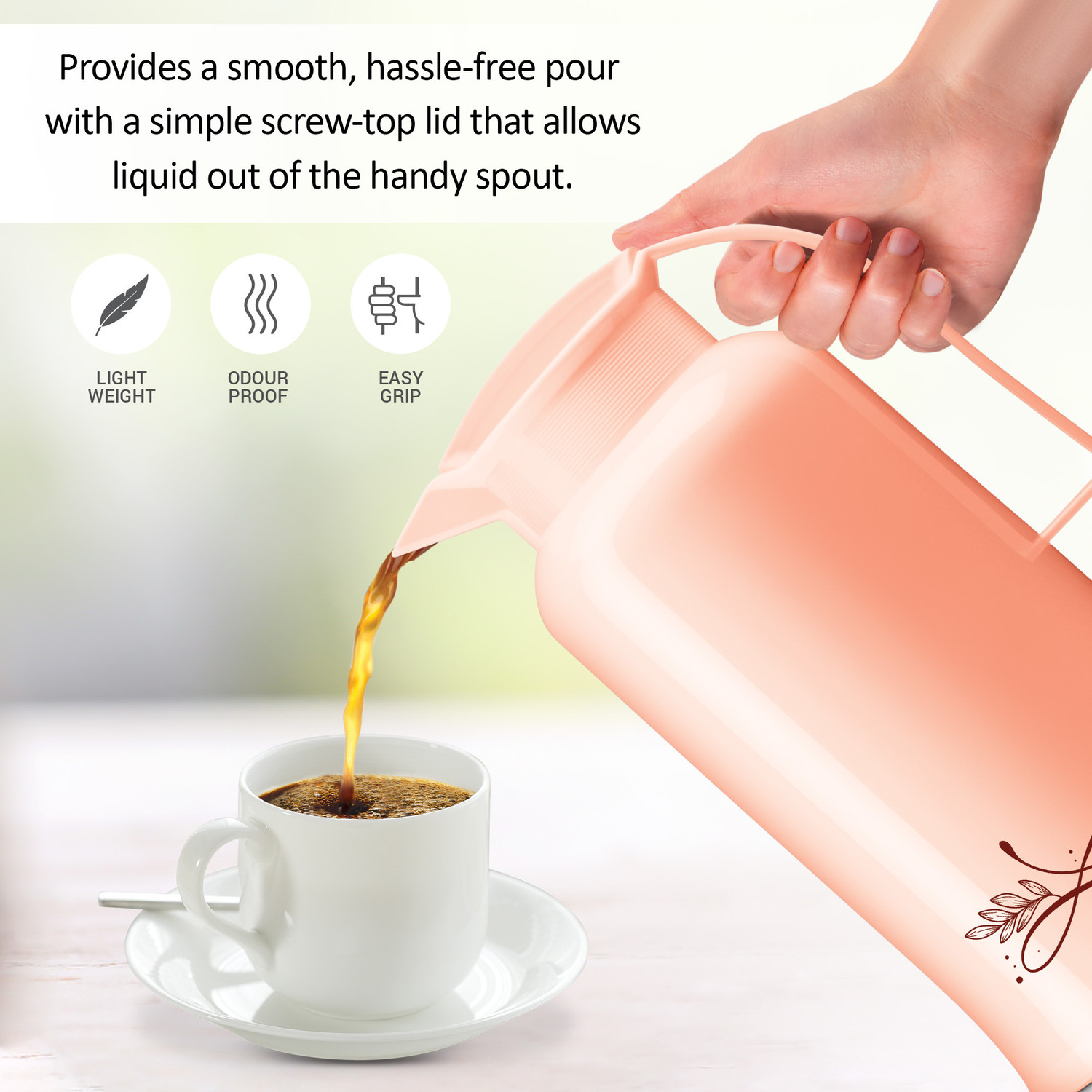 Image of MILTON Crystal 1000 Vacuum Insulated Inner Glass Hot or Cold Flask, 1000 ml, Peach 1000 ml Plastic Flask