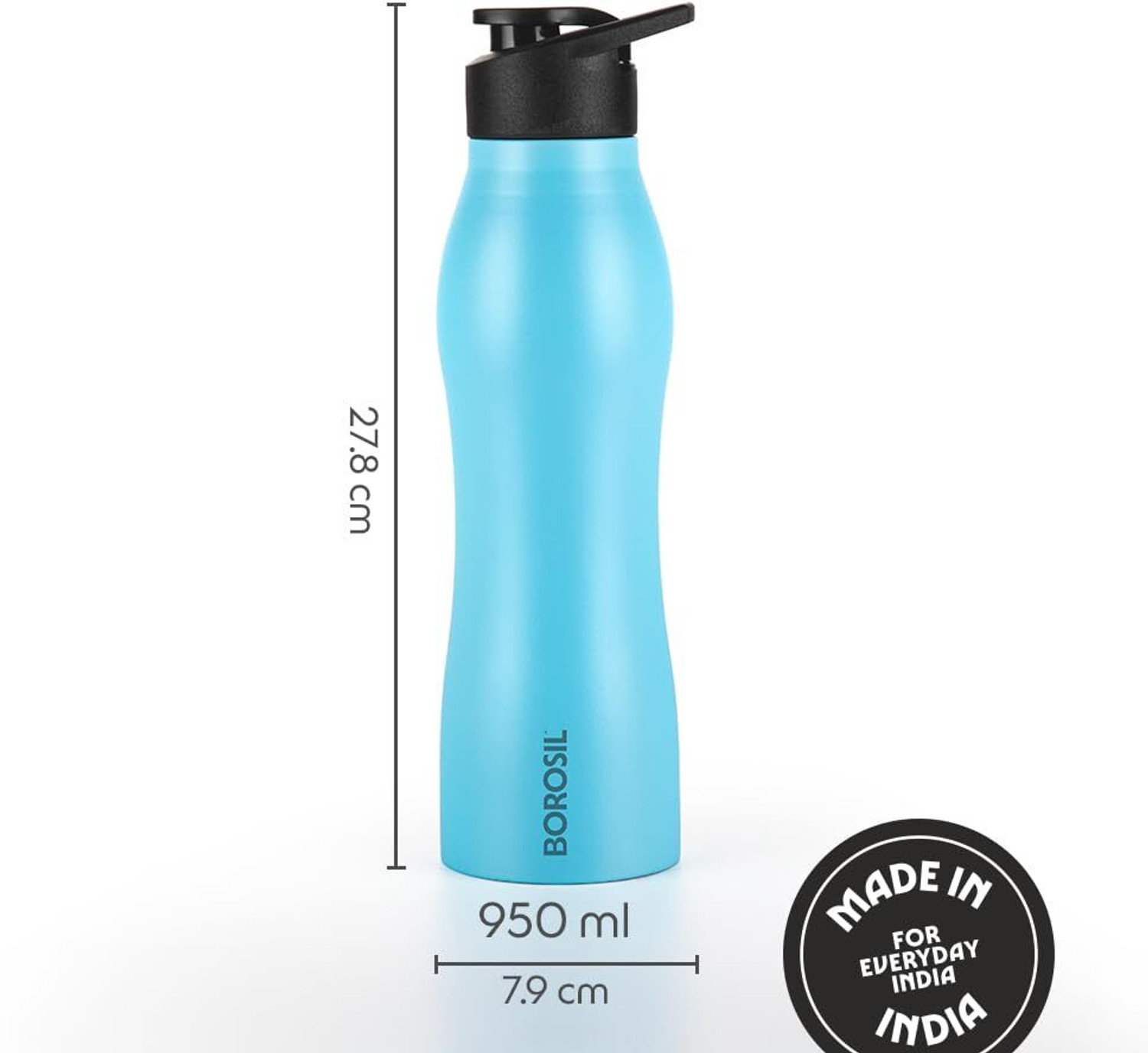 Image of BOROSIL 950ml Grip Go Steel Water Bottle, Single Wall, Leakproof, BPA Free 950 ml Steel Bottle
