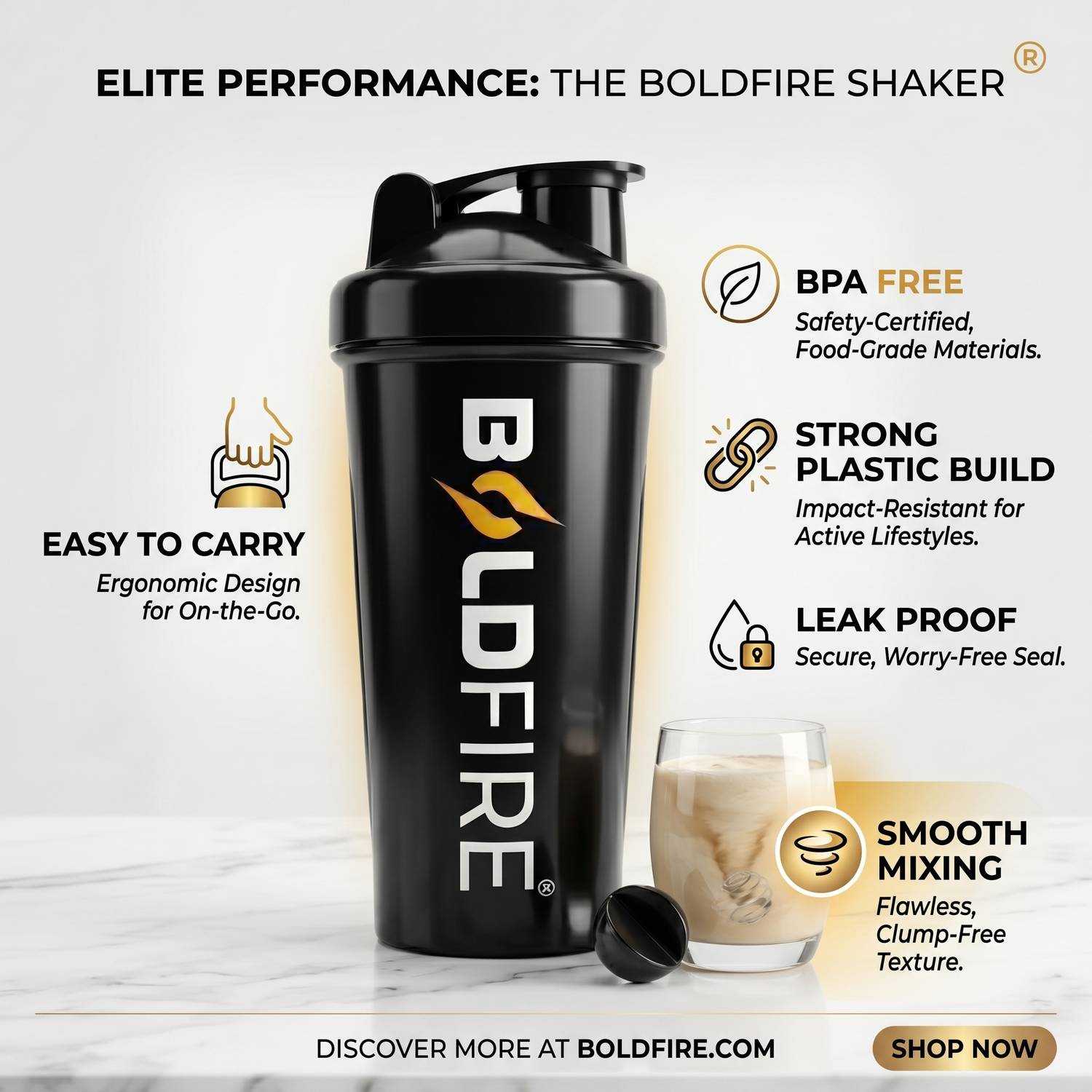 BoldFire Gym Combo: 700ml Shaker, Bag, Straps - Image 5