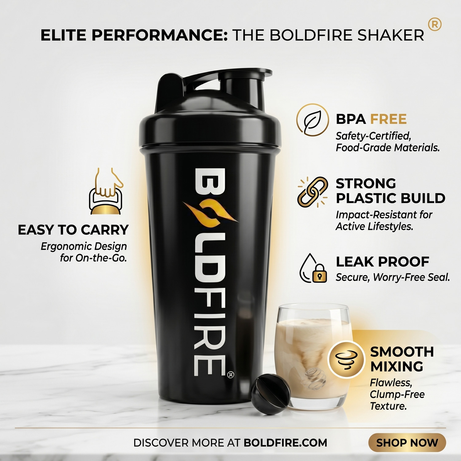 Image of BoldFire Gym Combo: Waterproof Sports Bag, Weight Lifting Straps & 700ML Protein Shaker