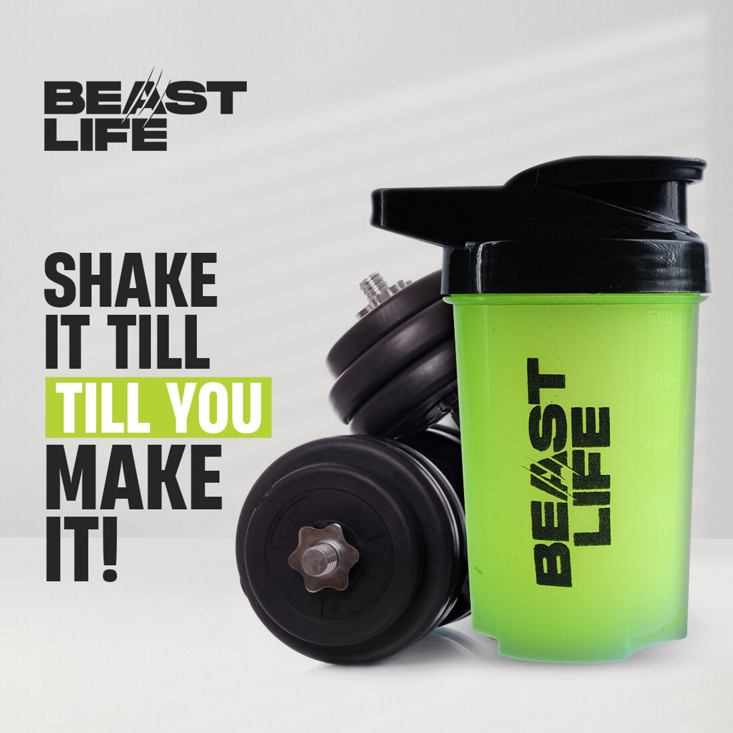 Image of BeastLife Plastic Shaker For Gym 100% Leak Proof BPA Free Bottle For All Workouts 500 ml Plastic Shaker