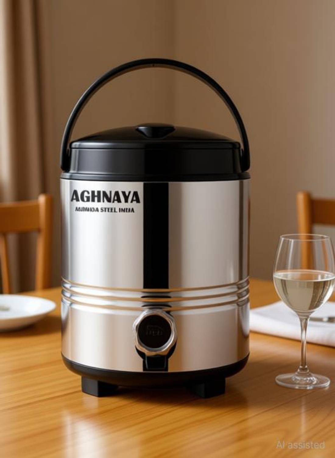 AGHNAYA Hot and Cold Steel Water Jug 5 Liter with Tap PU-Insulated Thermosteel Camper 5000 ml Steel Flask